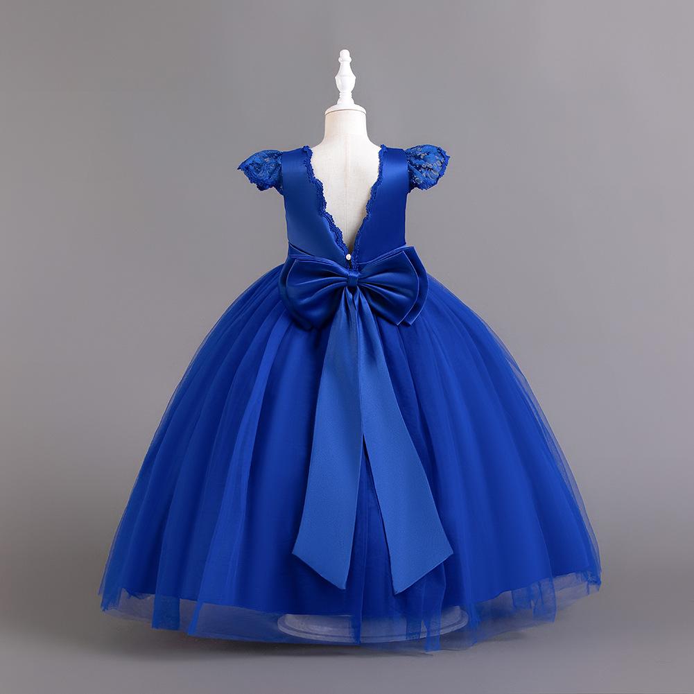 Champagne Big Bowknot European Lace Wedding Bridesmaid Dress Is Suitable For Girls' Spring Long Piano Evening Performance Attire