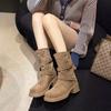 Maillard Retro Thick Heel Martin Boots Women's 2025 Autumn and Winter New High and Thin Belt Buckle Western Cowboy Short Boots