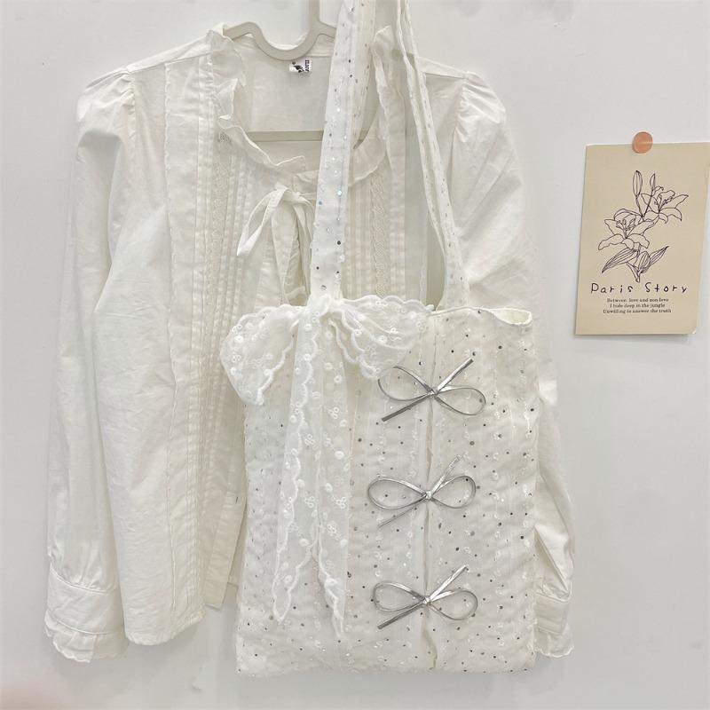 New Summer Sequins Gentle Bow Handbag Women's Large-capacity Shoulder Bag Going Out Canvas Bag