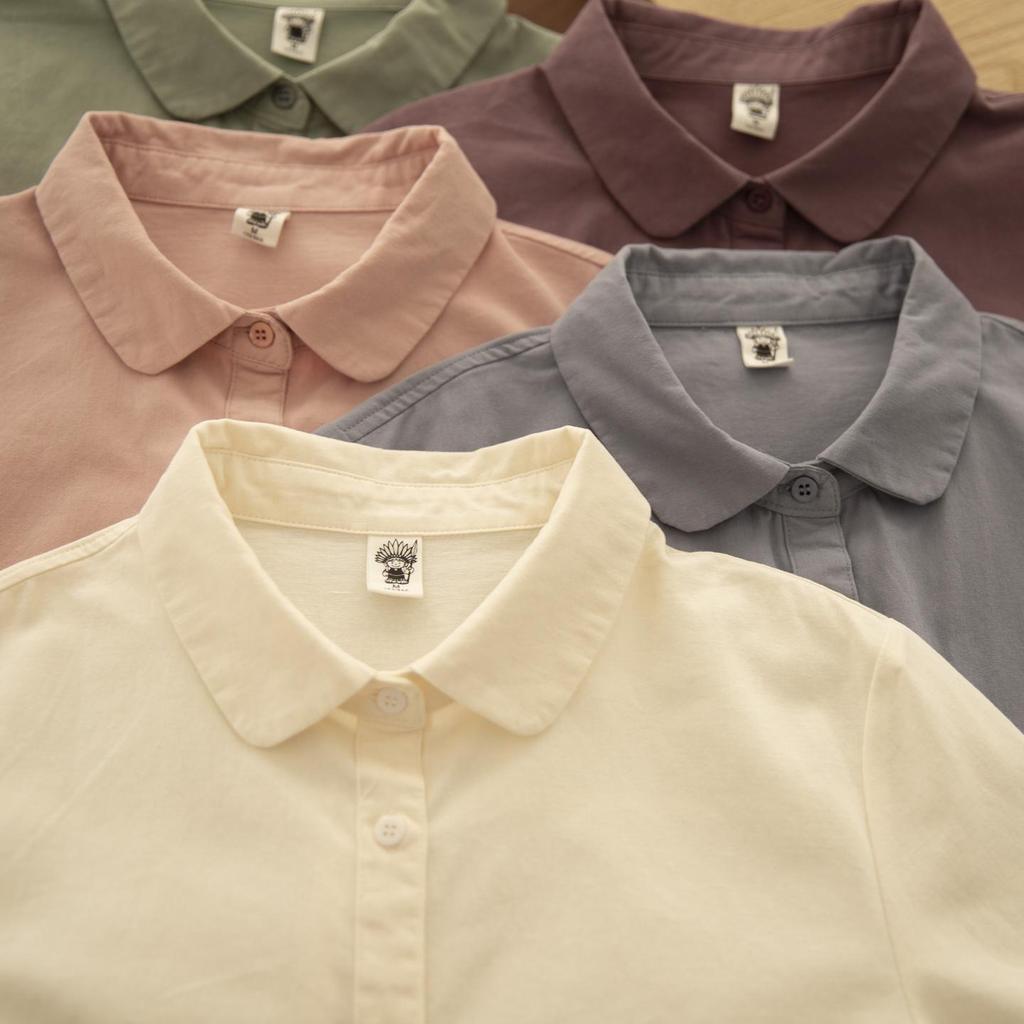 Korean Style Autumn Casual Doll Collar Long Sleeve Shirt