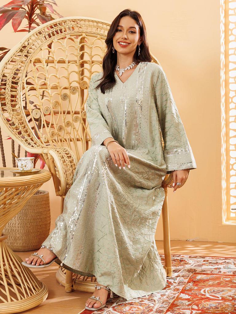 AB418 Nahöstliches Muslimisches Paillettenbesticktes Pulloverkleid Robe