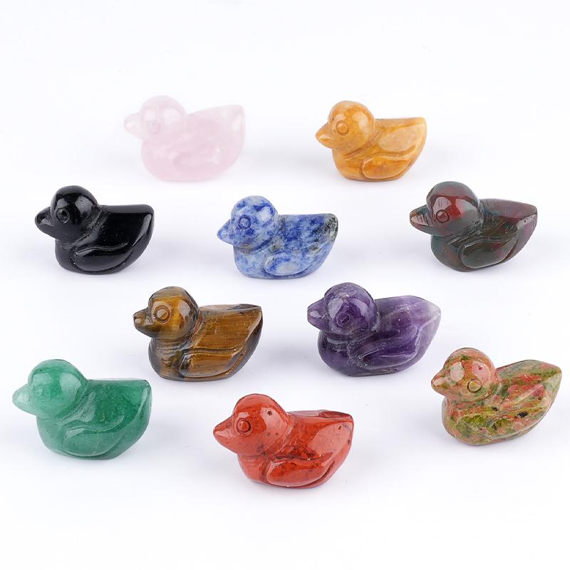 1Pc Natural Stone Hand Carved Mini Duck Figurine 17-20×25-28mm Polished Crystal Little Duck Statue Reiki Healing Mini Desk Terrarium Decor Craft Gift