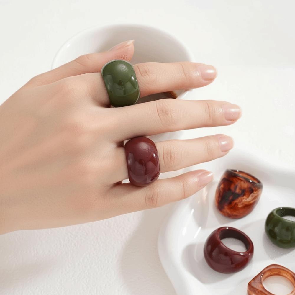 Adjustable Geometric Resin Ring Set Irregular Personality Rings Rural Vintage Resin Rings Women