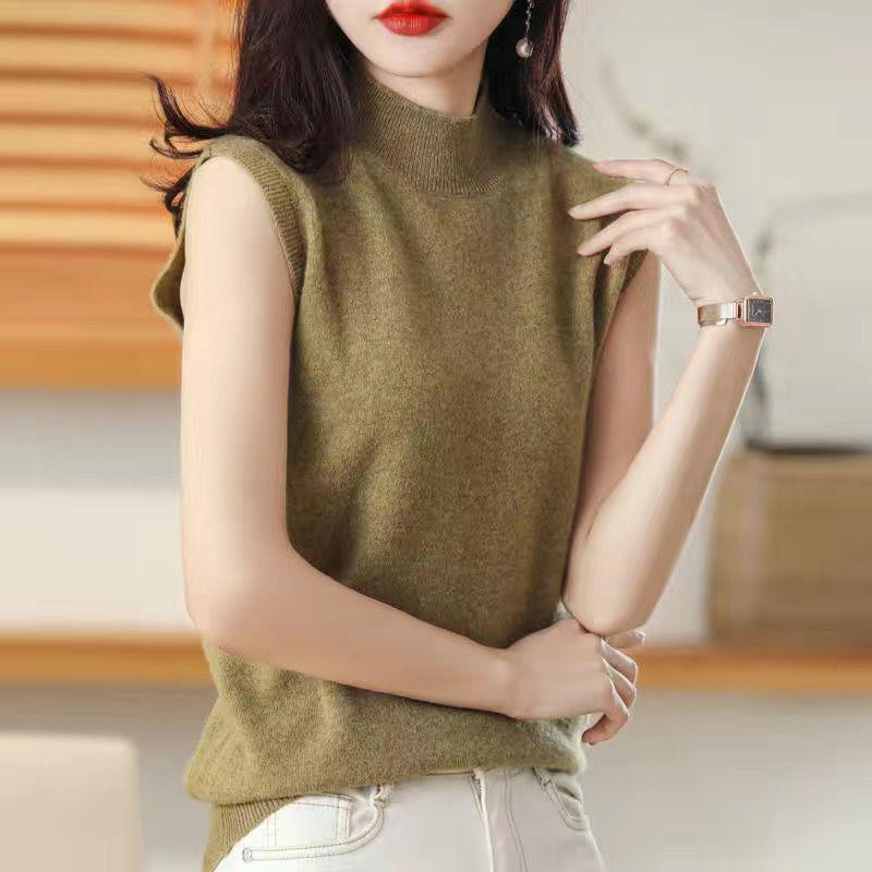 Sleeveless High Neck Slimming Knit Vest for Layering