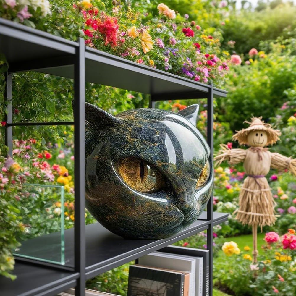 Black Cats Head Statue Figurine Decors Luxurious Animal Sculpture Ornament for Living Room Office Book Shelf Decors