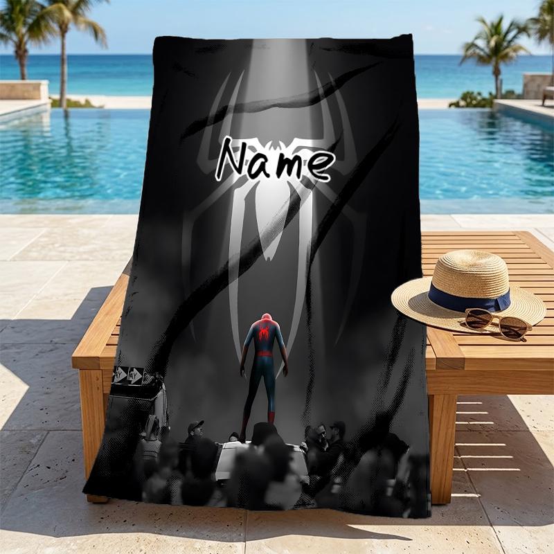 Personalized Name Spider-Man Mask Stylish Digital Printing Beach Towel Quick‑Drying Absorbent Blanket for Beach Pool Gym Travel