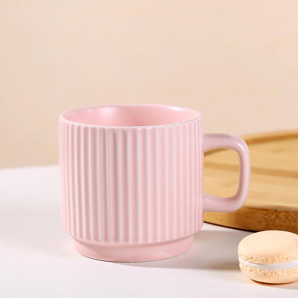Souvenir Ins Macaron Simple Striped Ceramic Cup Creative Stacked Cup Household Coffee Cup