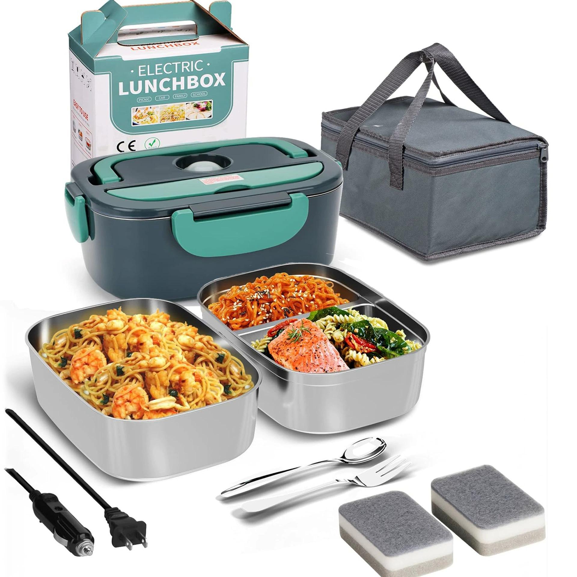 Portable Dual-Use Car & Home Electric Heated Lunch Box with Stainless Steel Insulation Blue