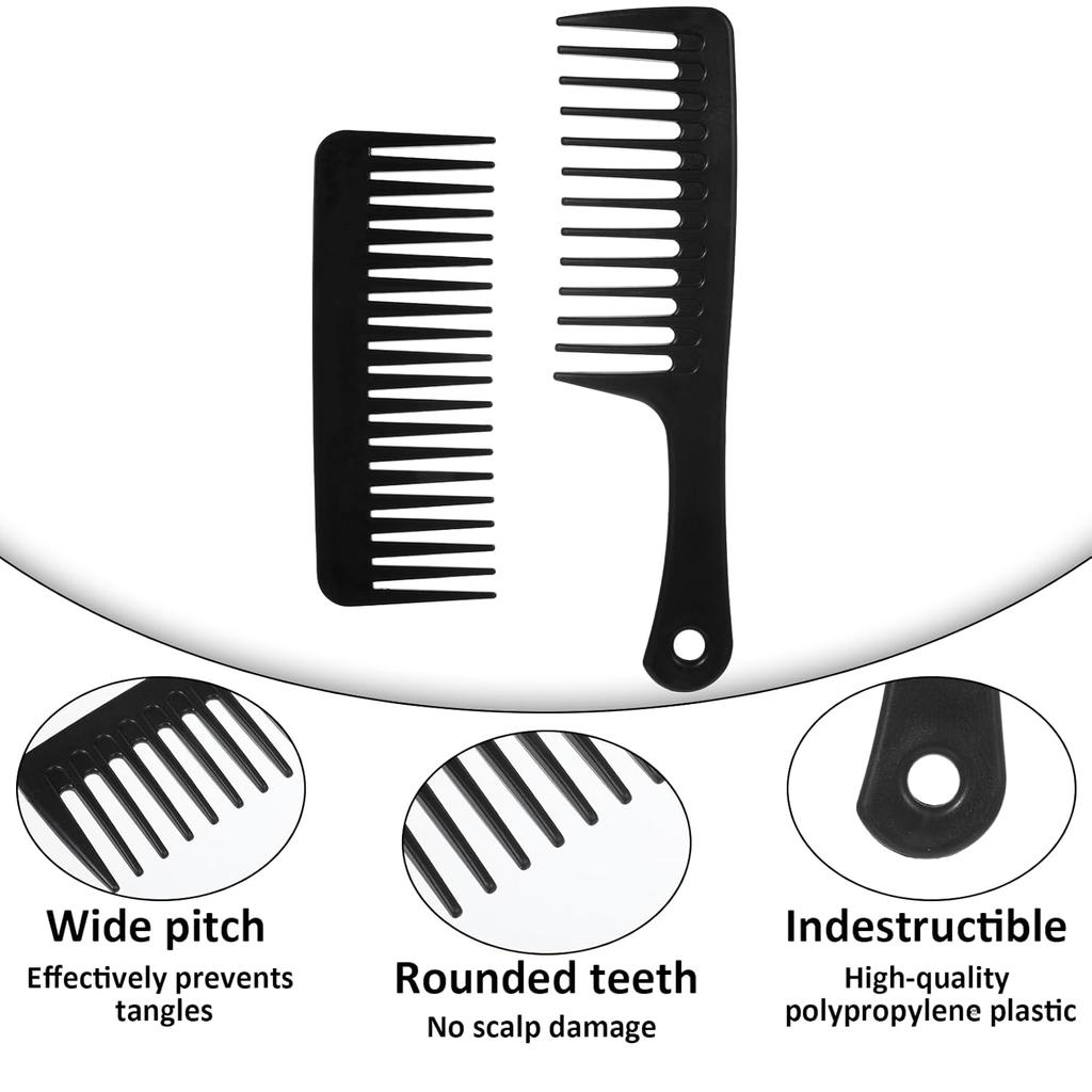 2 Pcs Wide Tooth Hair Detangling Comb, Large Wide Tooth Comb for Curly Hair, Styling Combs for Wet Dry Hairs, Black Care Hairs Combs for Women
