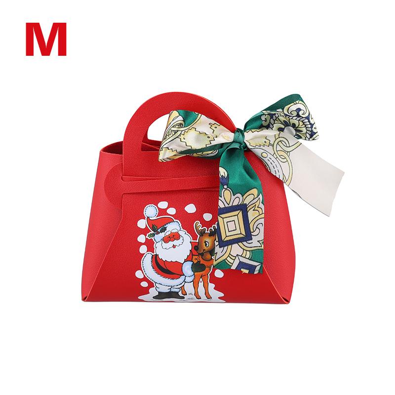 1PC Xmas Party Decor Hand Gift Bag Christmas Candy Boxes Santa Claus Print PU Leather Candy Box