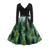 Women's Casual Fashion Long Sleeve Christmas Graphic Printed Vintage Long Dresses