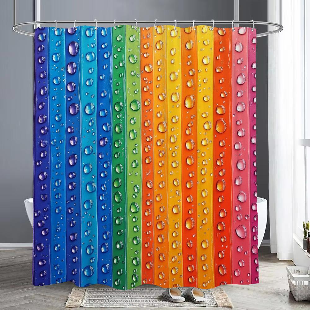 

Modern Colorful Water Drops Rainbow Pattern Shower Curtain, Bathroom Decor Shower Curtain, Waterproof Shower Curtain With Hooks W60H190(CM)-1 Pcs
