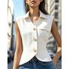 Women's Sleeveless Blazer Vest Lapel Collar Gold Button Slim Fit Cropped Suit Waistcoat Office Top