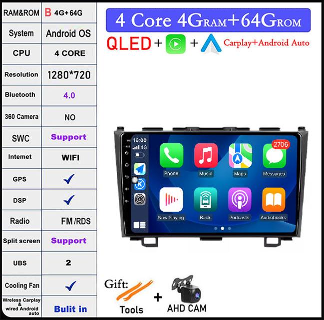 9 Lnch Android 14 For Honda CRV CR-V 3 RE 2006-2012 Car Radio GPS Navigation Multimedia Player Stereo Head Unit QLED Screen