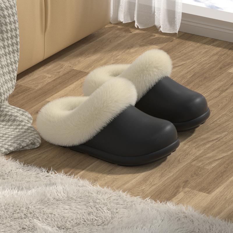 New Solid Color Soft Thick Bottom Stepping On Shit Slippers Autumn and Winter Couples Home Velvet Warm Non-slip Cotton Slippers
