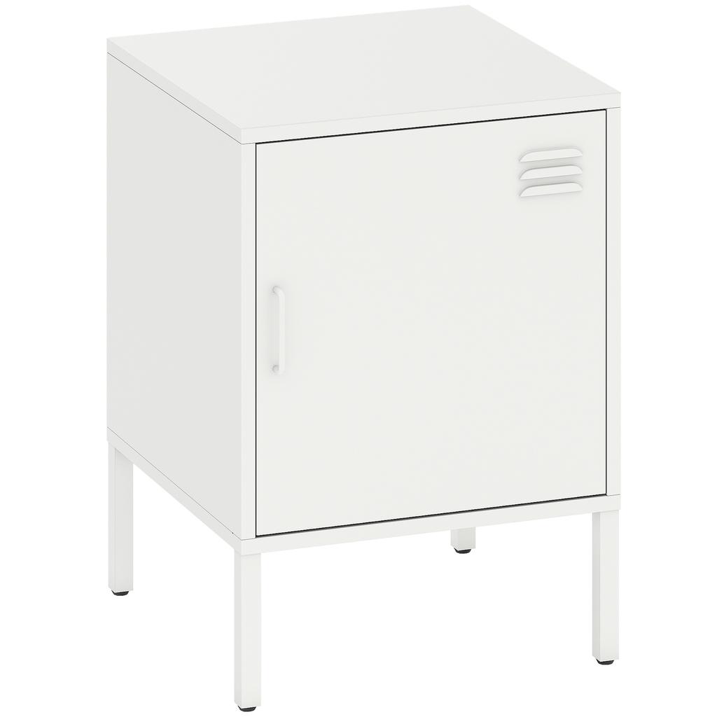 Steel Nightstand, Side Table for Various Purposes, Adjustable Shelf, for Bedroom, Living Room, White
