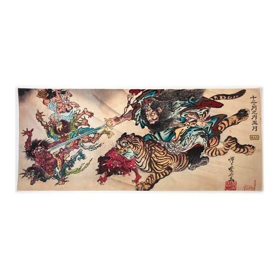 Ukiyo-e Tenugui: May (Kawanabe Kyosai) - 100% Cotton, Premium Japanese Tokka Fabric for Vivid Prints