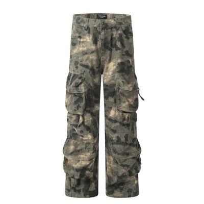 Men's Outdoor Multi-pocket Tie-dye Camouflage Loose-fit Straight Trousers