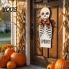 Halloween House Decor Door Sign for Front Door, Wooden Ghost Pumpkin Black Cat Party Supplies Hanger Wreath, Rustic Farmhouse Welcome Porch