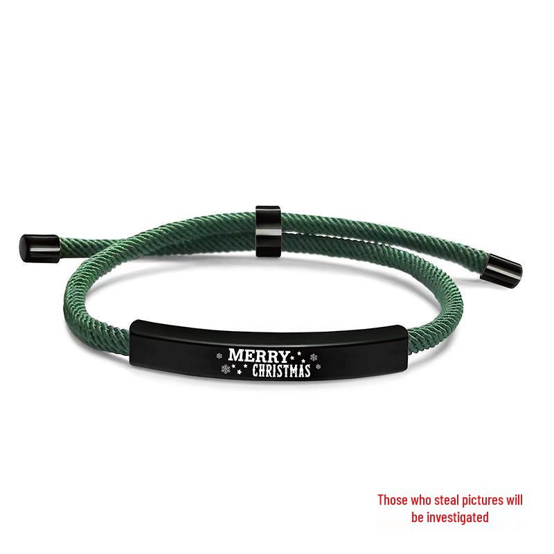 Stainless Steel Black Red Woven Rope Bracelet - Trendy European and American Fashion, Engraved, Christmas Gift