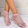Summer Large Size Women Round Toe Flat Bottom Sandals Hollow Short Boots Water Diamond Sexy Flat Bottom Fashion Banquet Slippers