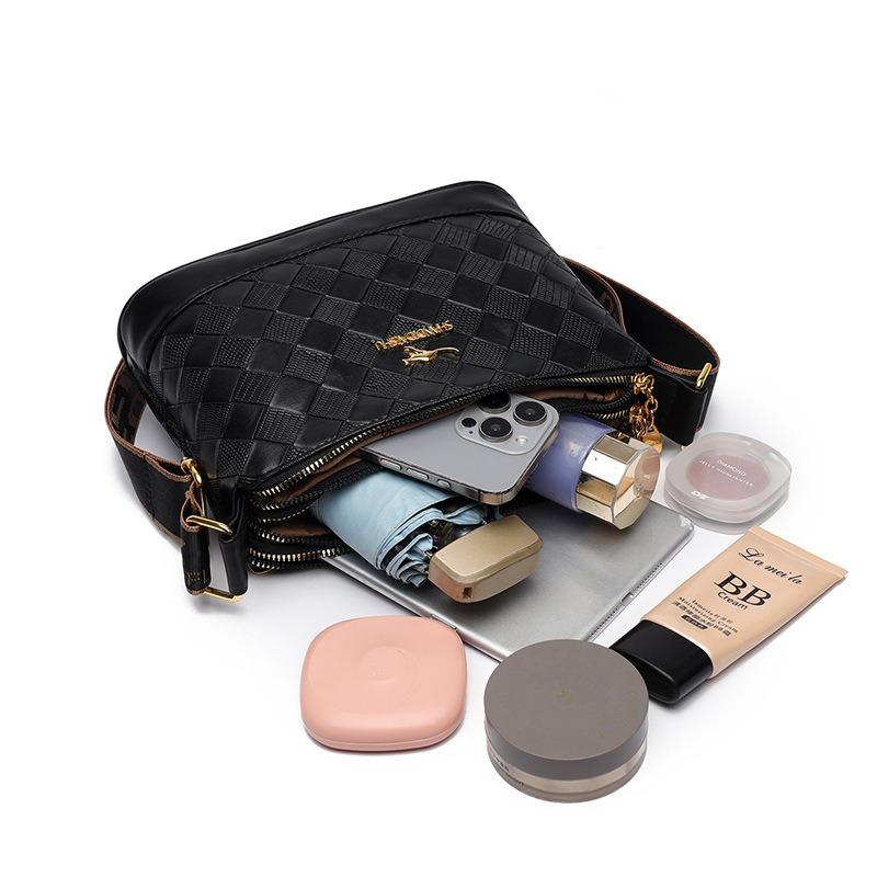 Fashion diamond soft leather messenger bag women's new retro simple multi-layer large-capacity shoulder bag mother bag