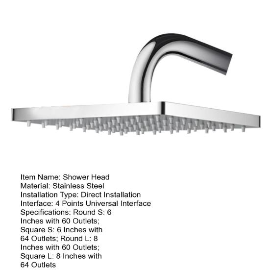 Large Stainless Steel Shower Head 360 Degrees Water Discharge High Pressure Rainfall