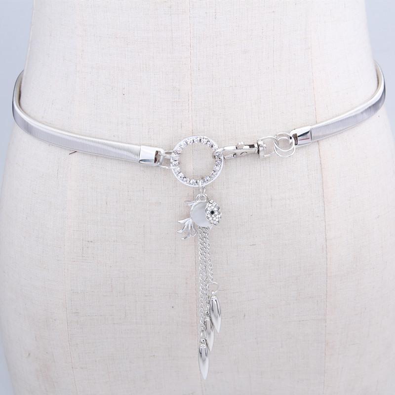 

Металлический Эластичный Пояс Гальванизированная Подвеска Бриллиант Элегантная Поясная Цепочка Декоративный Пояс Тонкий Пояс для Платья 60-80cm