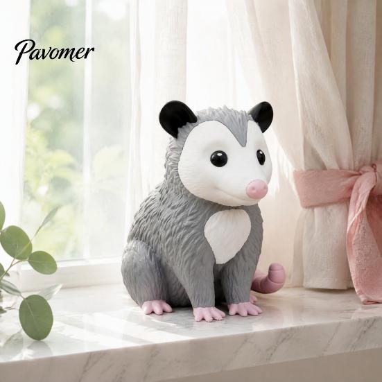 Nature Inspired Gifts for Craft Lovers 3D Printed Opossum Figurine, Cute Sitting Statue, Indoor Outdoor Miniature Possum Models Collection Porch