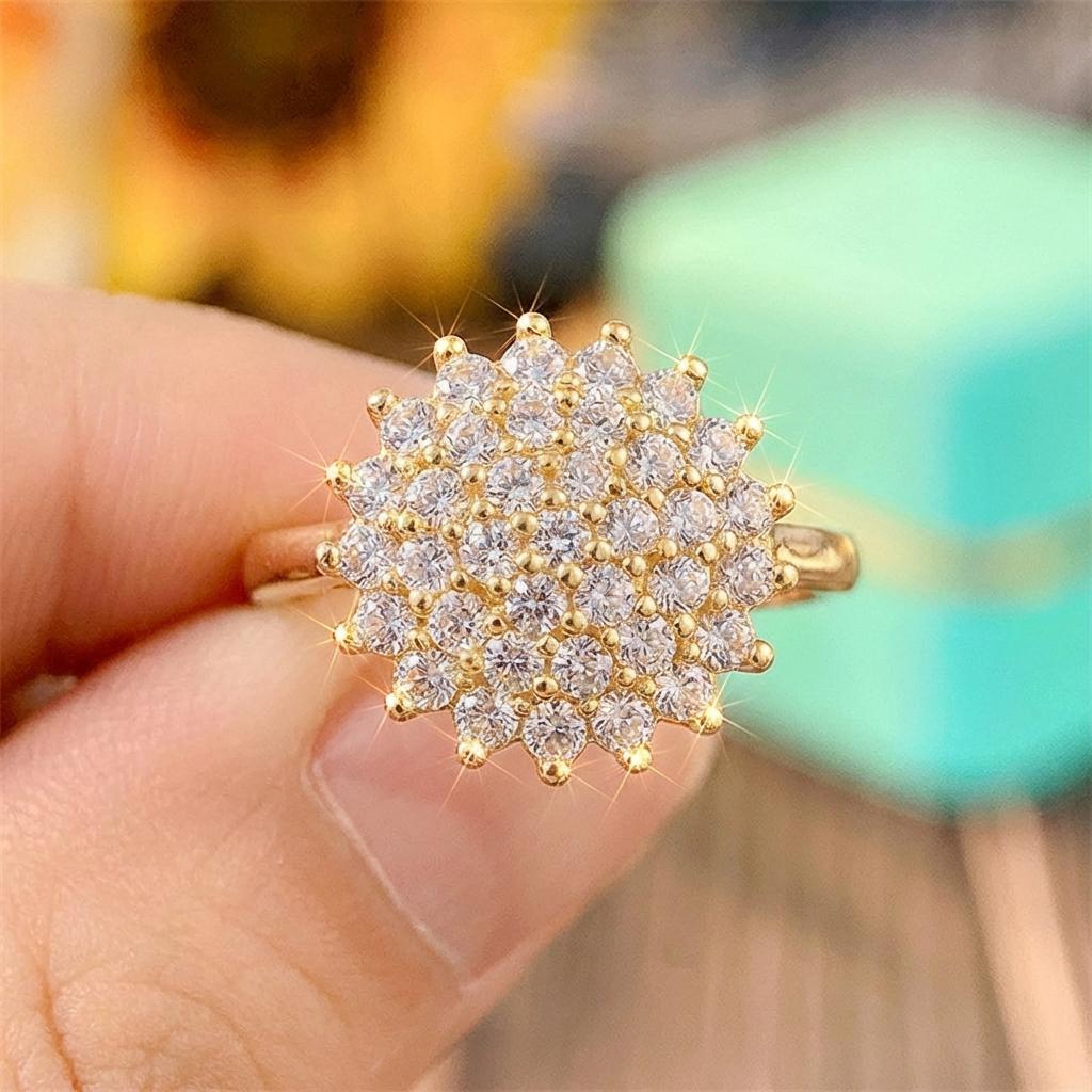 Luxury Elegant Big Flower Zircon Ring for Women Sparkling Cubic Zirconia Sunflower Finger Rings Wedding Promise Bridal Jewelry