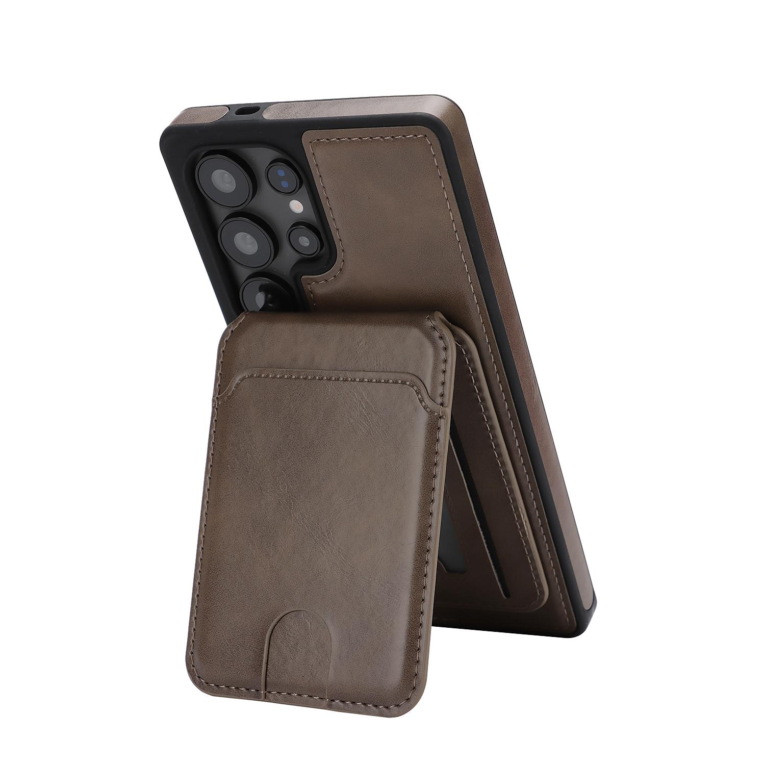 

Магнитный кожаный чехол с держателем для карт для Samsung S24 - 25 серии Многофункциональная подставка Ударопрочный Samsung Galaxy S25 Edge кофейный