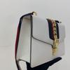 [Pre-Owned] Sylvie Gold Buckle Striped Web Satin Bow Wide Shoulder Strap Leather Handbag - Excellent #TXV5FG