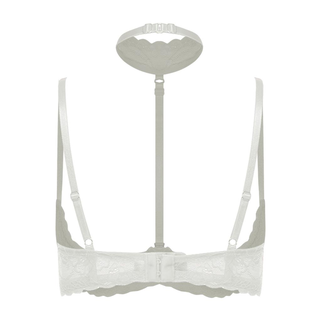 Damen 1/4 Cup Push-Up Ungefütterter Spitzen-BH Bügel-Balkonett-BH-Top Weiche Brustpolster Choker