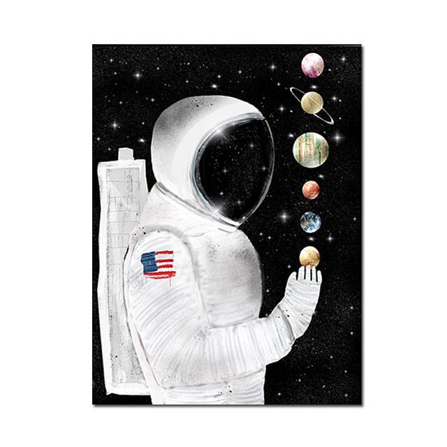Balloon Wall Art Canvas Painting Astronaut Planet Space Prints Posters Nordic Cartoon Animal Wall Pictures for Kids Living Room No Frame