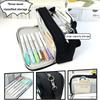 Cute Black and White Cat Pencil Case - Portable Large Capacity Stationery Bag with Pen Insert & Mesh Pocket for School Supplies