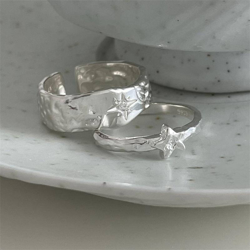 Silver Color Star Rings for Women Men Fashion Geometric Handmade Irregular Vintage Ring Party Christmas Gifts