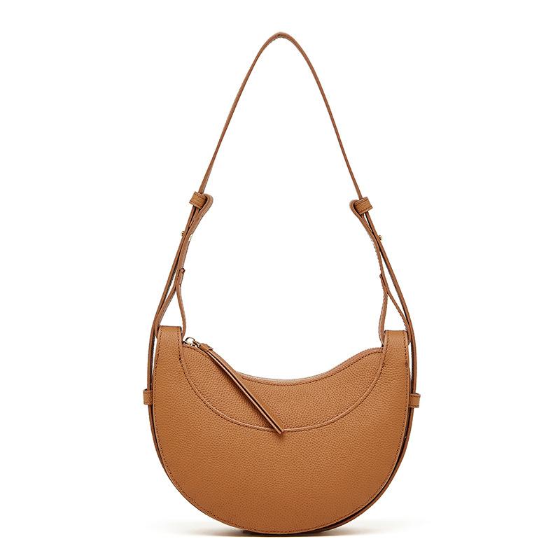 Top Layer Cowhide Niche Design High Quality Crossbody Crescent Bag for Women New Genuine Leather Underarm Saddle Bag