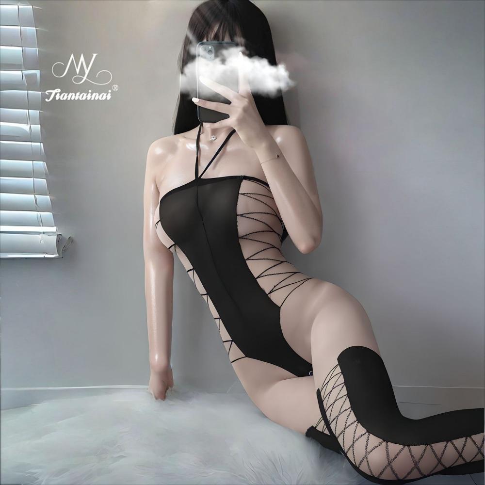 Sexy Underwear Sexy Stockings Onesie Uniform Temptation Open Jacquard Neck Free Onesie Stockings Suit Women