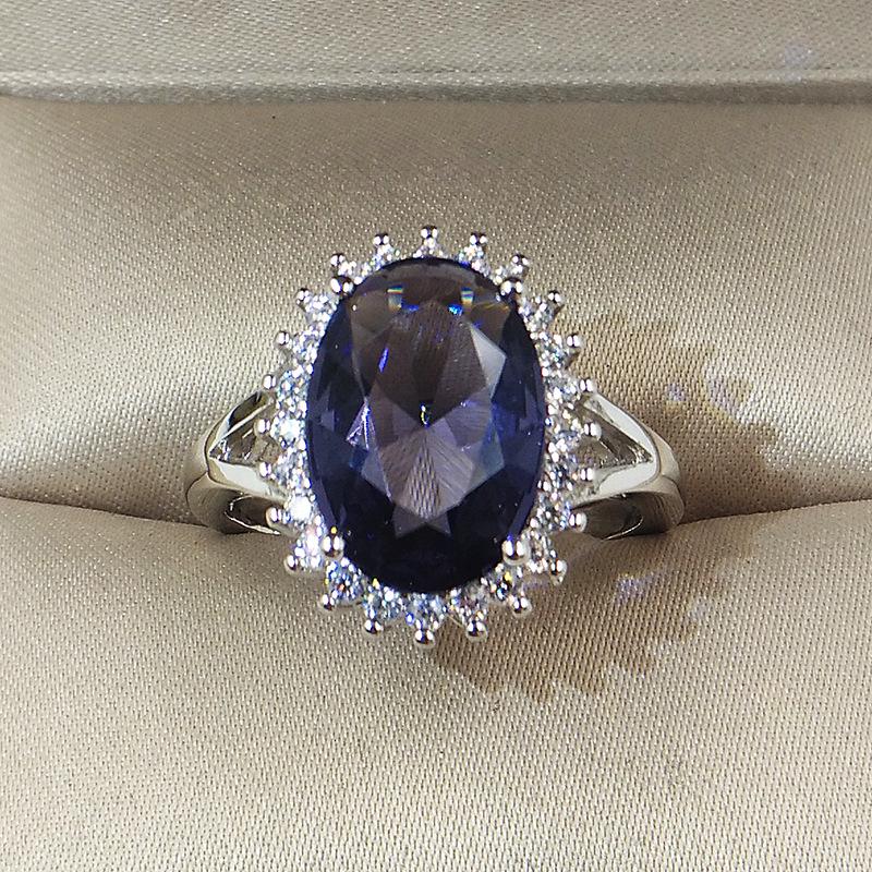 High Quality Big Dark Blue Stone Rings For Women Top Quality Flower Design Cubic Zircon Rings Fashion Jewelry Accessories