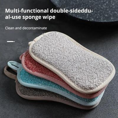 1/4pcs Reusable Sponges Kitchen Non Scratch Microfiber Sponge Scrubber Sponge for Kitchen Cleaning Dishes and Pots