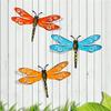 3pcs Metal Dragonfly Hanging Ornament Outdoor Garden Fence Art For Living Room Bedroom Wall Decor