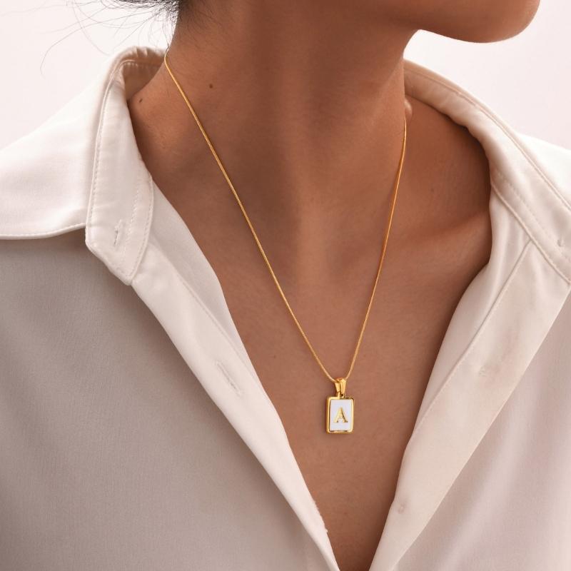 Stainless Steel Pendant Necklace Men Fashion Letter Square Card Necklace Adjustable Chain Necklace Present for Man Woman