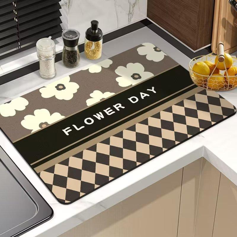 Kitchen Countertop Draining Mat Diatomaceous Earth Water Absorption Foot Mat Bathroom Non-Slip Floor Mat Rubber Soft Mat