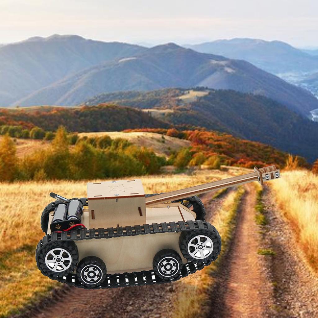 Kit Modelo de Carro Quebra-Cabeça de Madeira Elétrico 2 Vias Tanque de Simulação de Ciência e Tecnologia com Controle Remoto