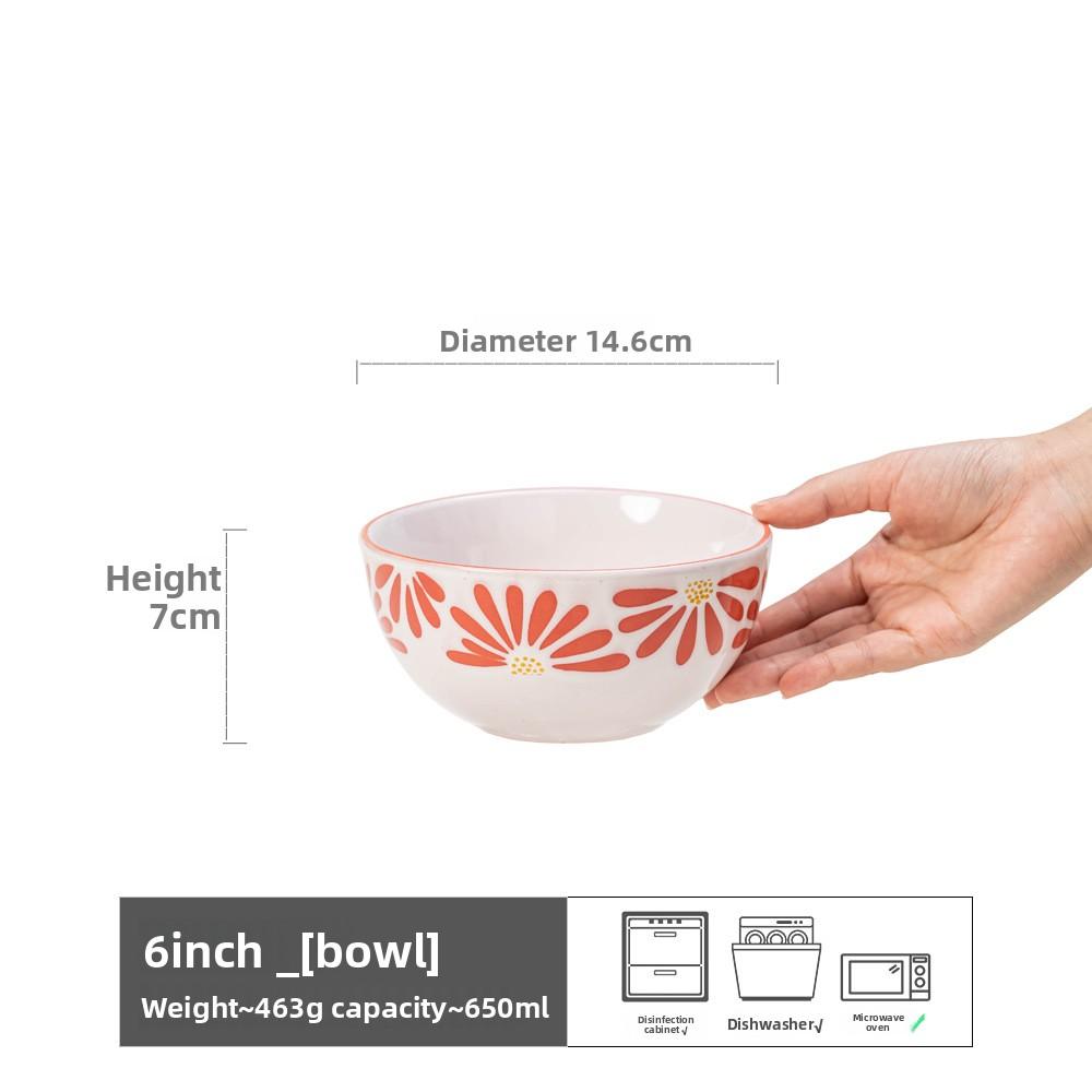 

Vintage Floral Ceramic Bowl Set Round Salad Noodle Soup Bowl Home Tableware