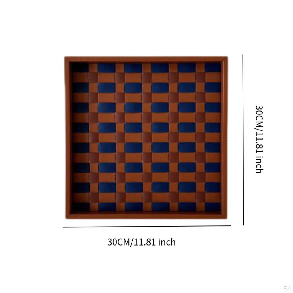 Checkerboard Leather Tray Centerpieces Jewelry Trinket Dish Farmhouse Modern Snack Bread Food