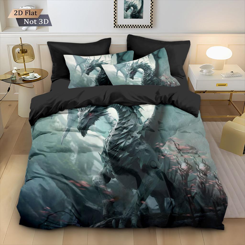 Dangerous Dragon Duvet Cover Set 2/ 3Pcs Quilt Cover Set Dragon Bedding Set Machine Washable Single Double King