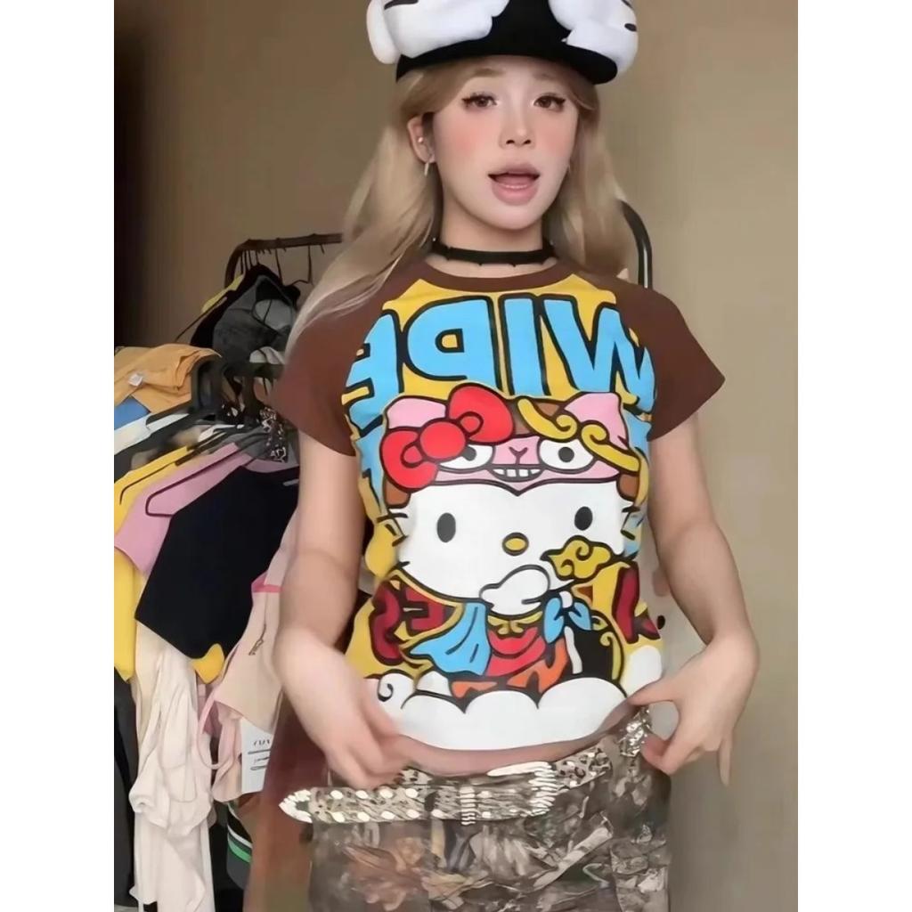 Y2K Neue Anime Mode Kurze Tops Sommer Niedliche T-Shirts Cartoon Bedruckt High Street Gothic Kurze Hottie T-Shirts
