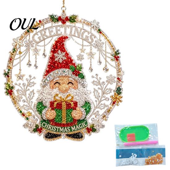 Handmade Christmas Home Decor Faux Diamond Art Ornament, DIY Santa Claus Sun Catcher Kit, Rhinestone Parent Child Interactive Crafts Xmas Wreath