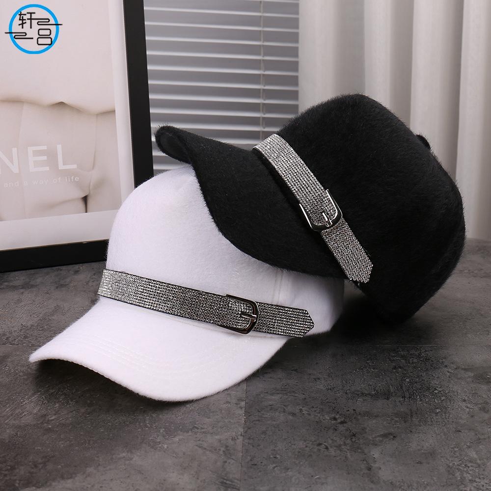 Autumn and winter fashion new sticky rhinestone belt decorative baseball cap plush warm comfortable age reducing versatile cap